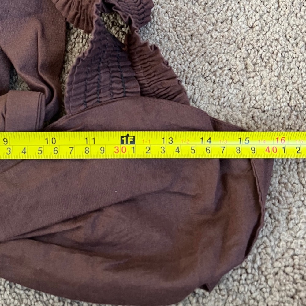 Charlie Holiday Diana Chocolate Brown Linen Blend Smocked Bow Crop Top S (4) NEW - Picture 10 of 10
